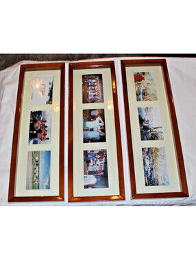 Crate & Barrel 23" Sienna Triple Photo Frames 4x6 Chestnut Wood Set of 3